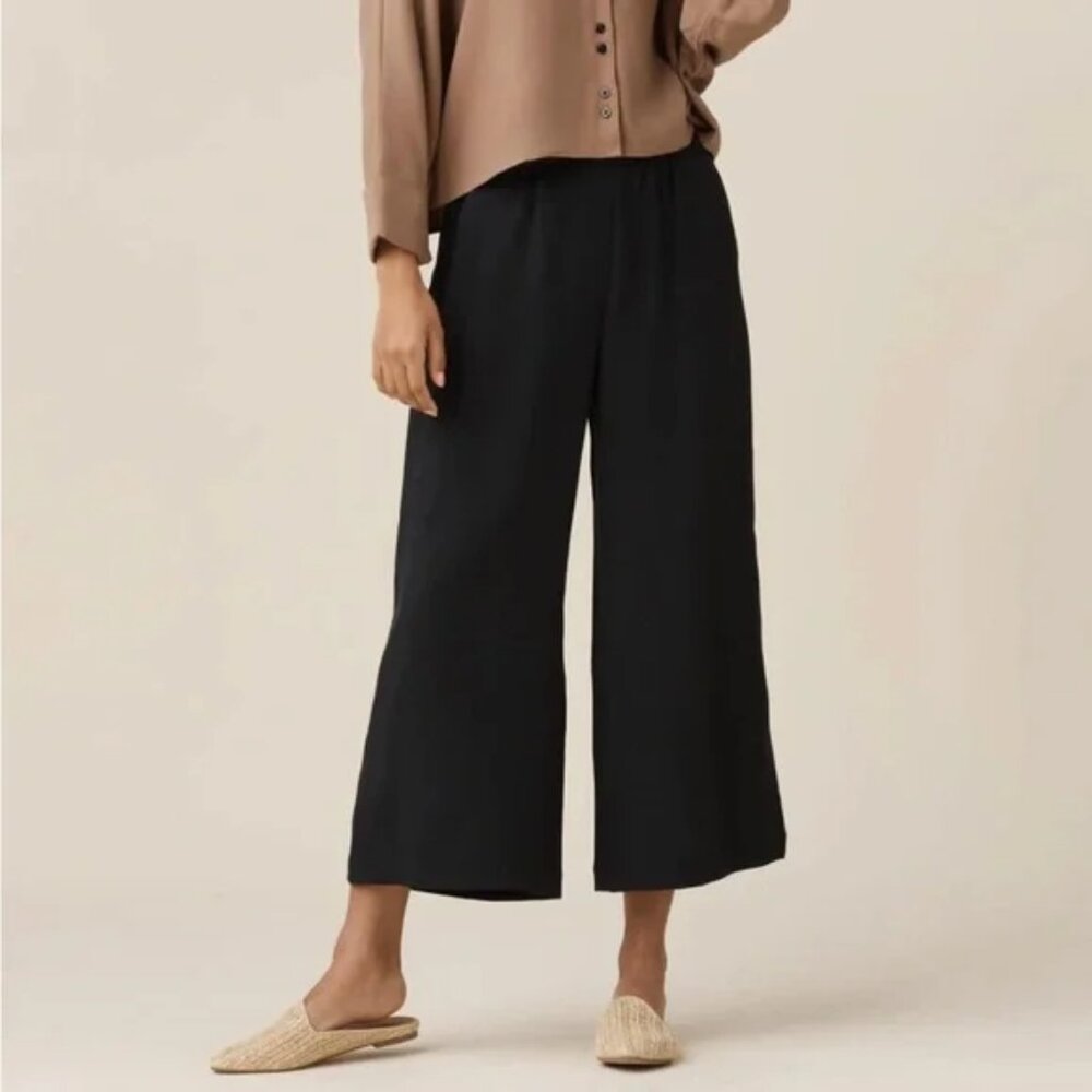 VETTA Capsule Apron Wide Leg Cropped Pants Black Sz S Pockets
